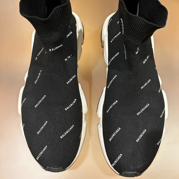 Balenciaga authentic Speed Sock Logo Sneaker Black and White, size 11 - Picture 1 of 14